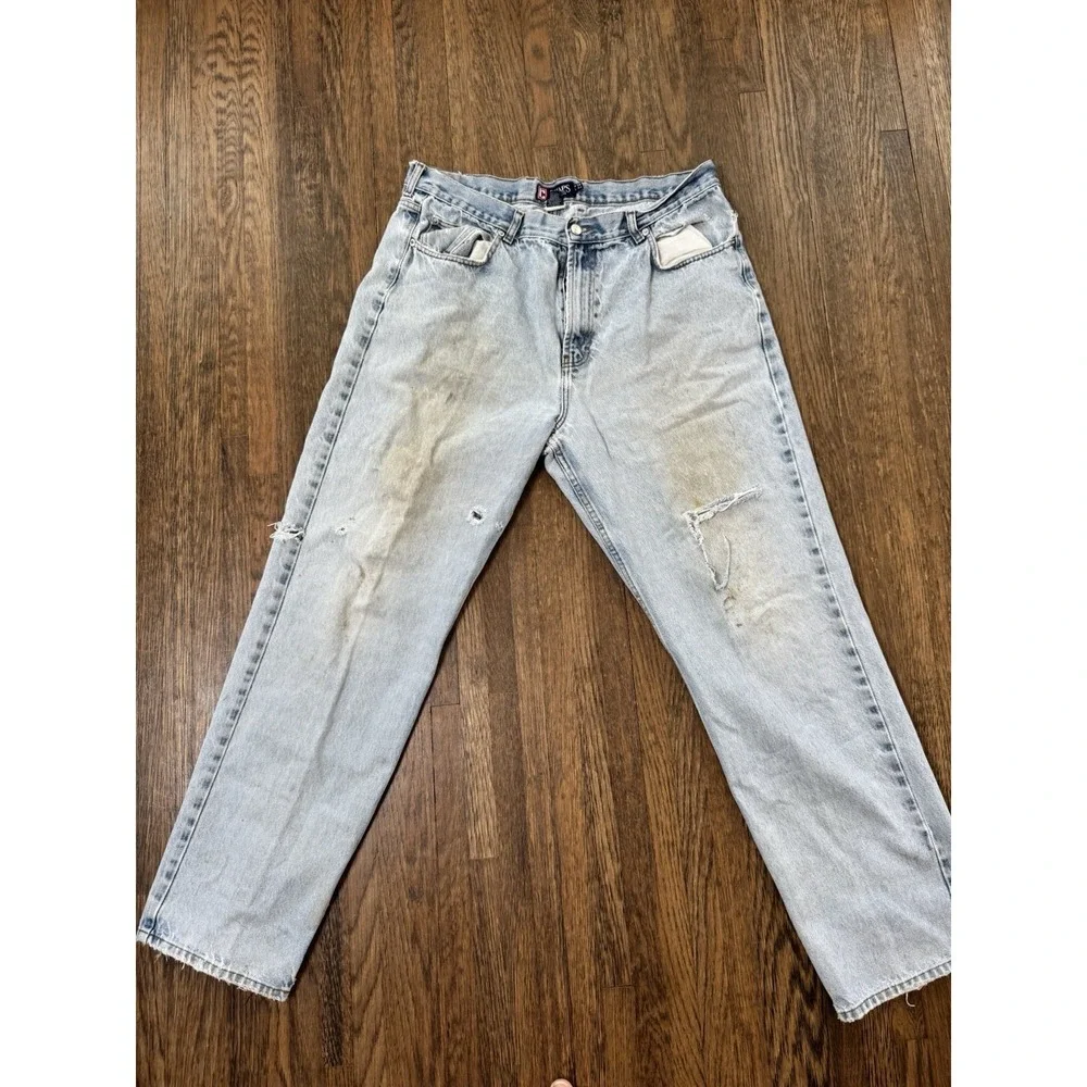 Vintage Chaps Men's Jeans 38X34 Light Wash Straight Leg Distressed Thrashed